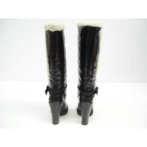 NIB Michael Kors Derby Boot Black Patent Leather Fur - Picture 7 of 8